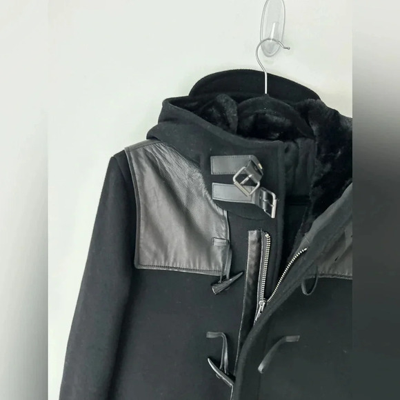 The Kooples BLACK DUFFLE COAT WITH LEATHER details - Picture 5 of 14